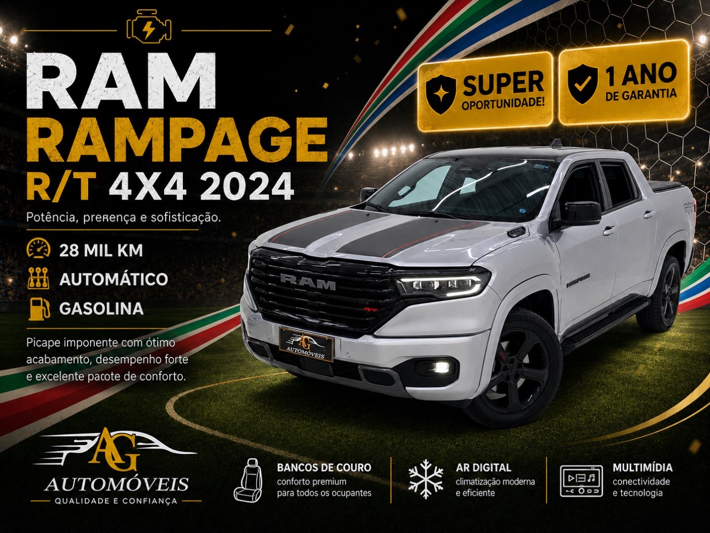 RAM RAMPAGE 2.0 HURRICANE 4 TURBO GASOLINA R/T 4X4 AUTOMÁTICO