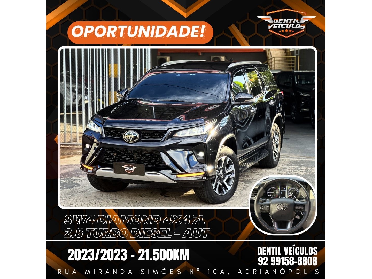 TOYOTA HILUX SW4 2.8 D-4D TURBO DIESEL DIAMOND 7L 4X4 AUTOMÁTICO